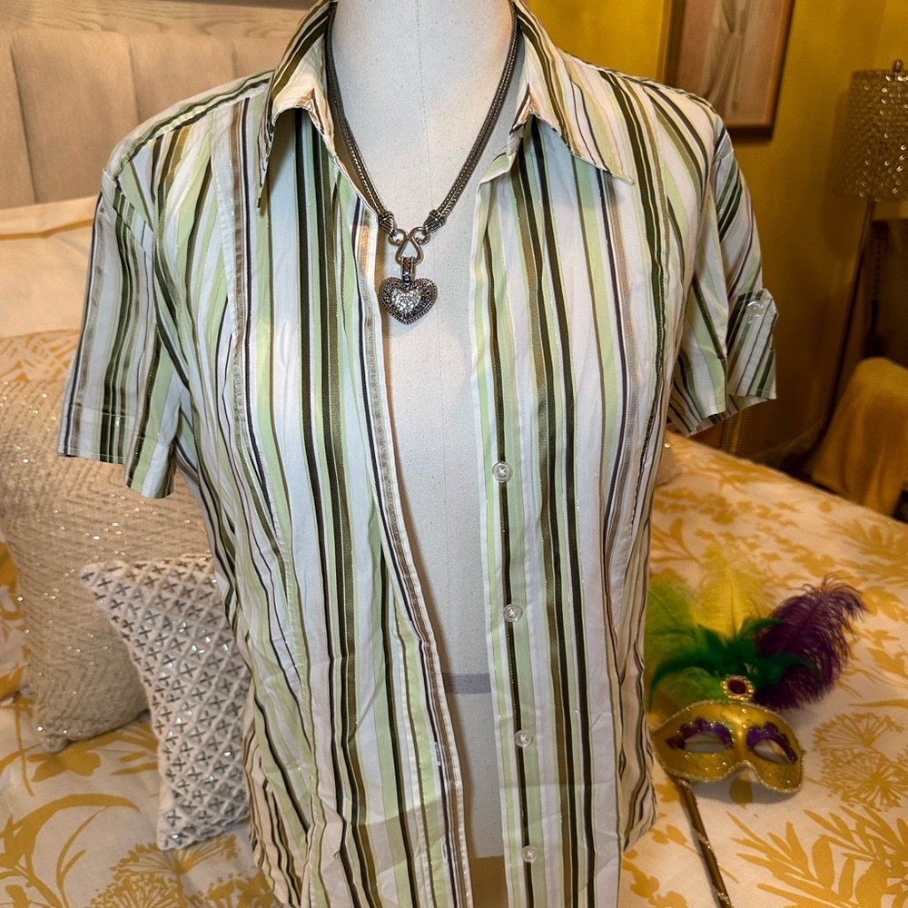 New York & Co. Button Down Green Stripe Shirt